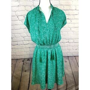 Ophelia Roe Boho Green Geometric Short Sleeved Dress size Small EUC